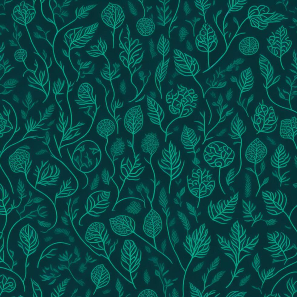green background with a pattern of leaves and flowers photo
