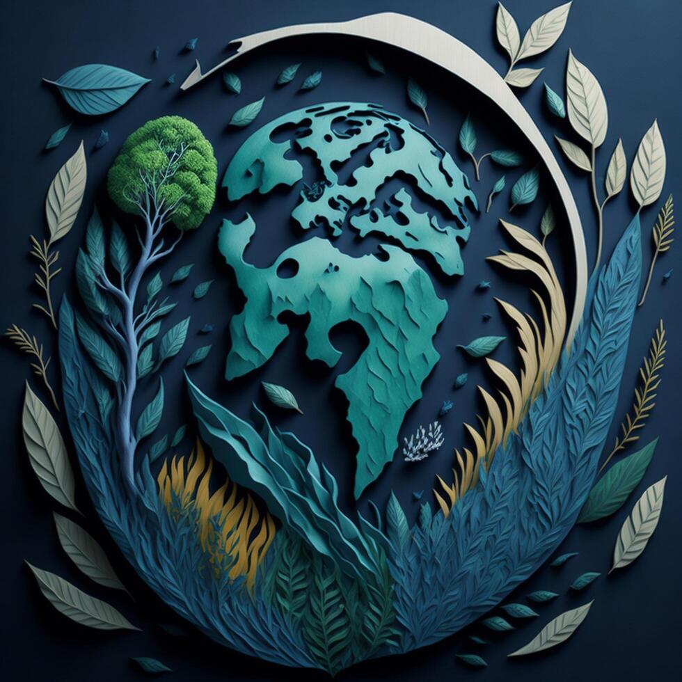Earth day concept with flowers and butterfly paper cut style, World environment day photo