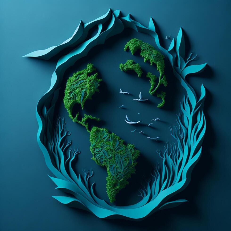 Earth day concept with flowers and butterfly paper cut style, World environment day photo