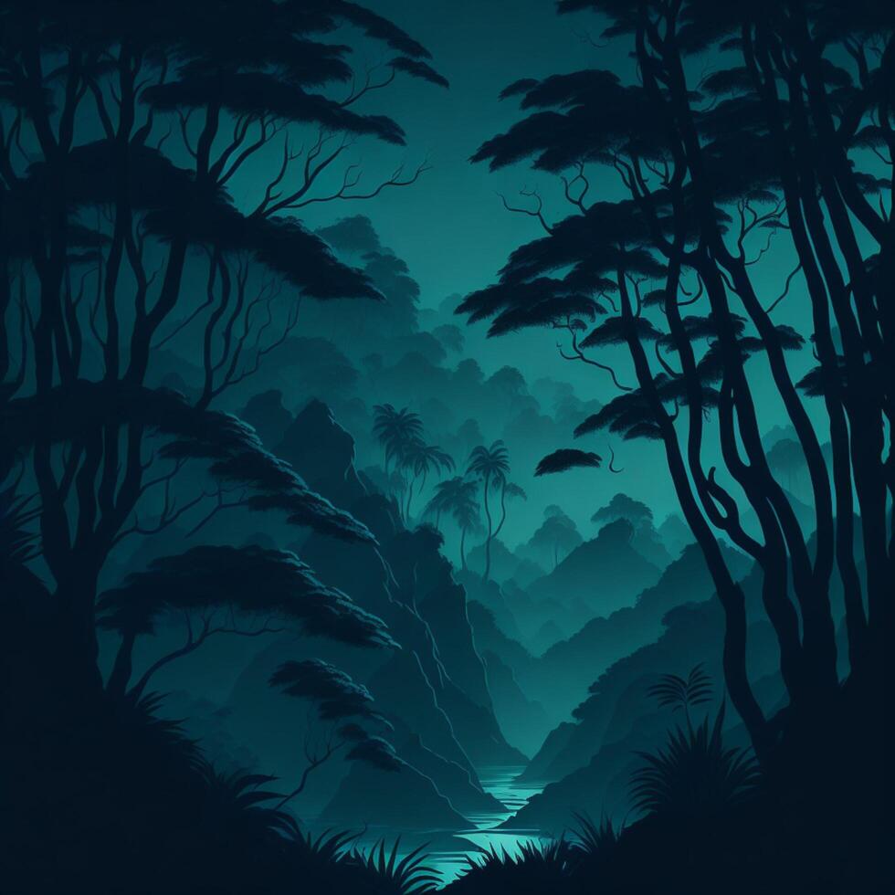 illustration of Jungle landscape silhouette in the background photo