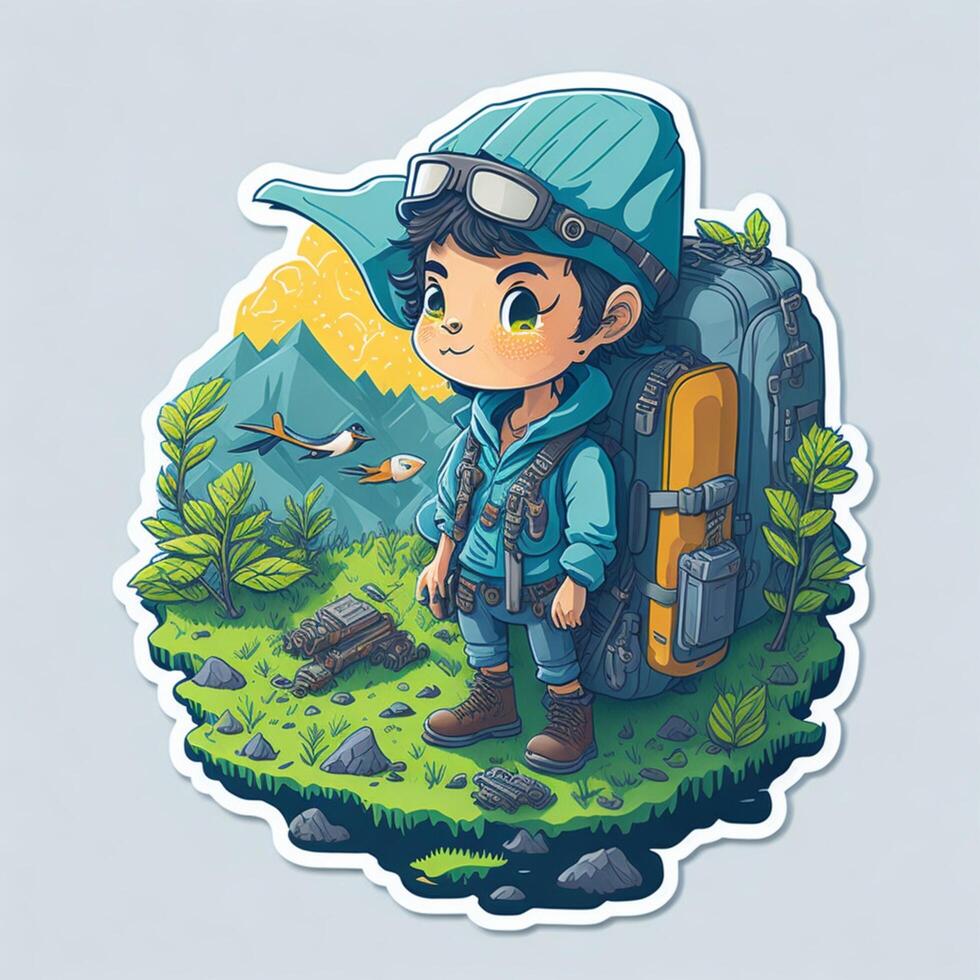 sticker adorable traveler with world environment day photo