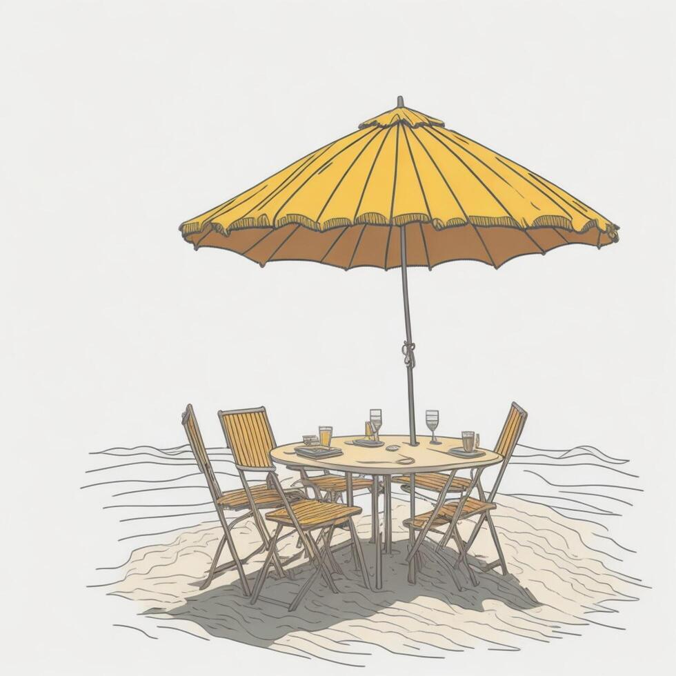 Illustration of beach umbrella with chairs on the beach photo