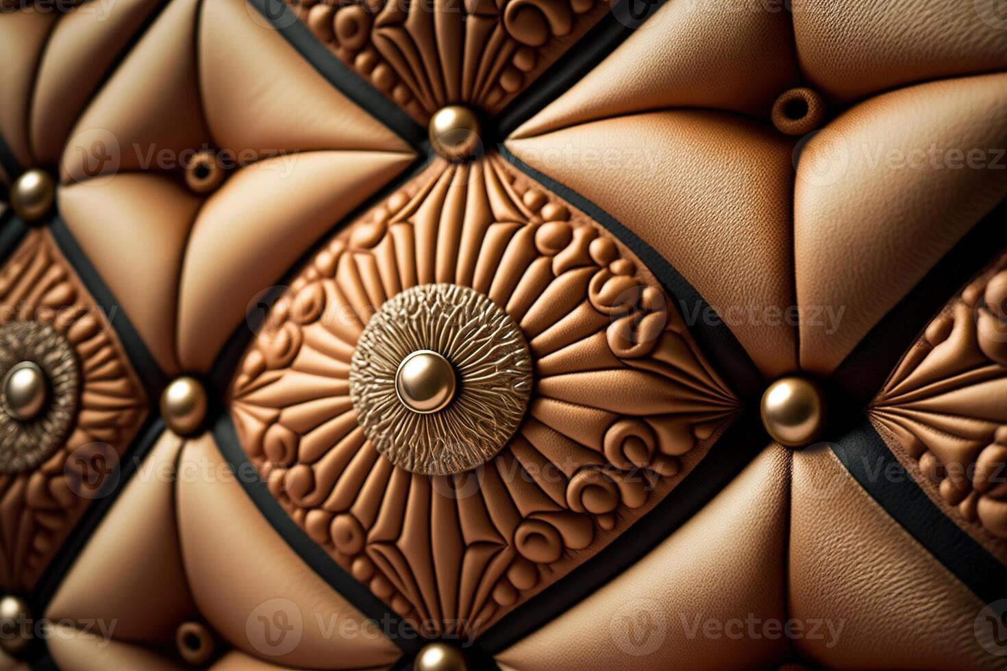 Close-up texture of furniture upholstery in fabric and leather with buttons, capitone style. . photo