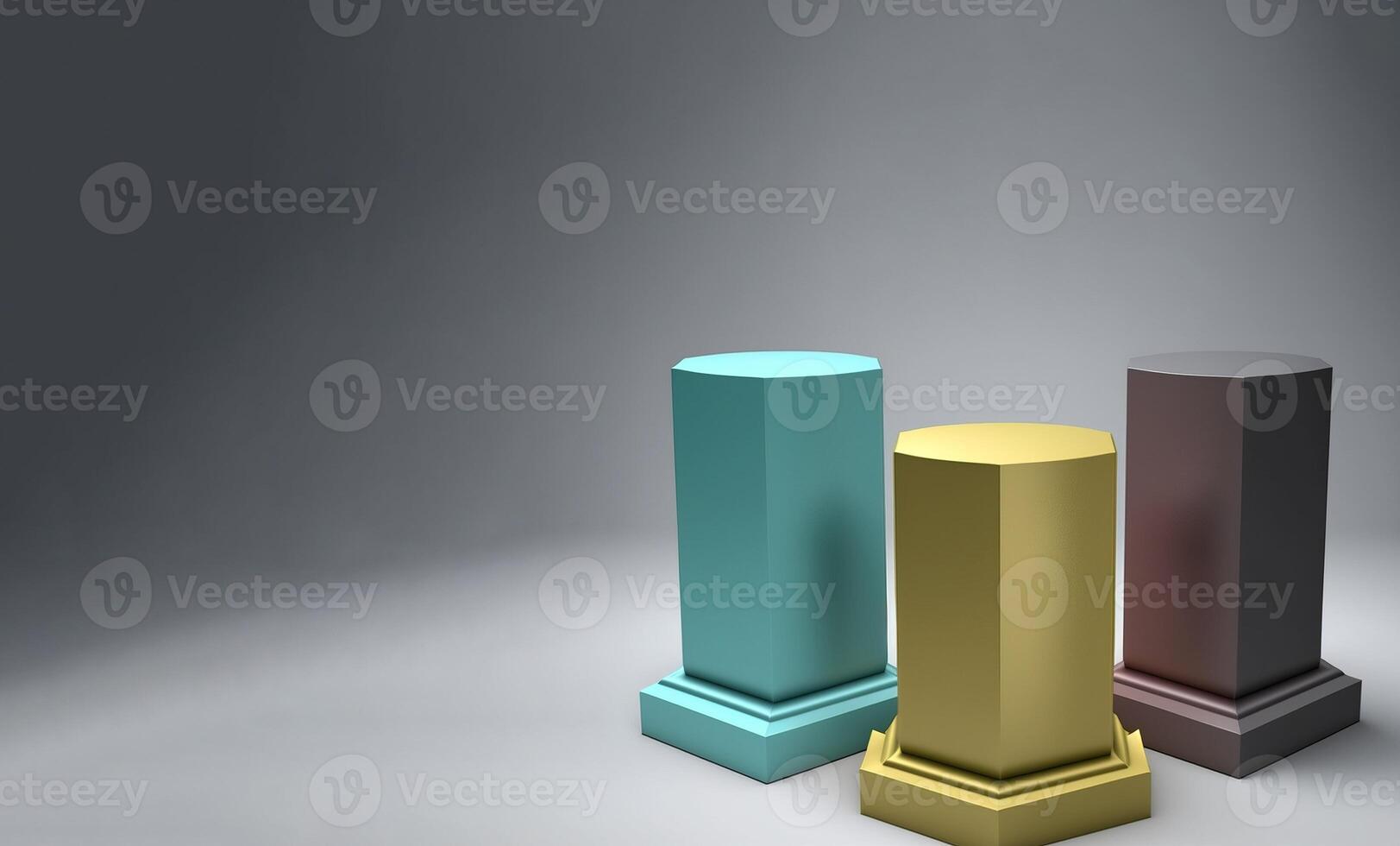 Empty podium pedestal multicolored transparent cube for product presentation. . photo