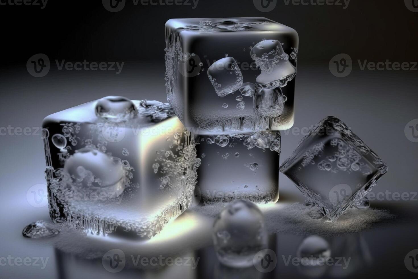 Close-up crystals of transparent ice cube isolated on white background. . photo