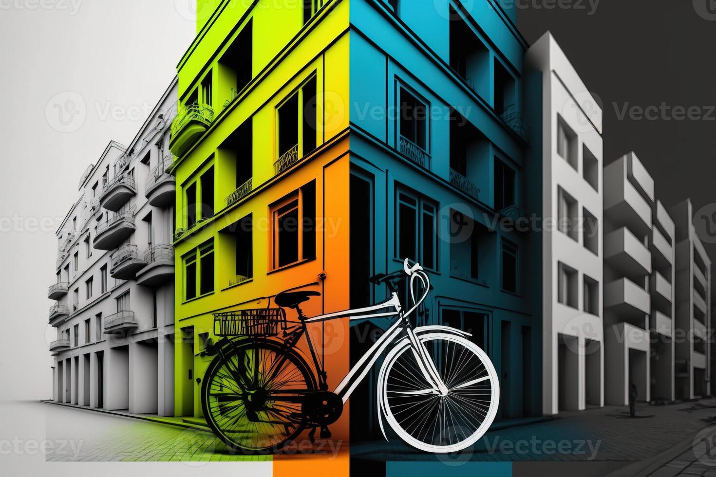 World Bicycle Day concept in graphic design in dark colors. . photo
