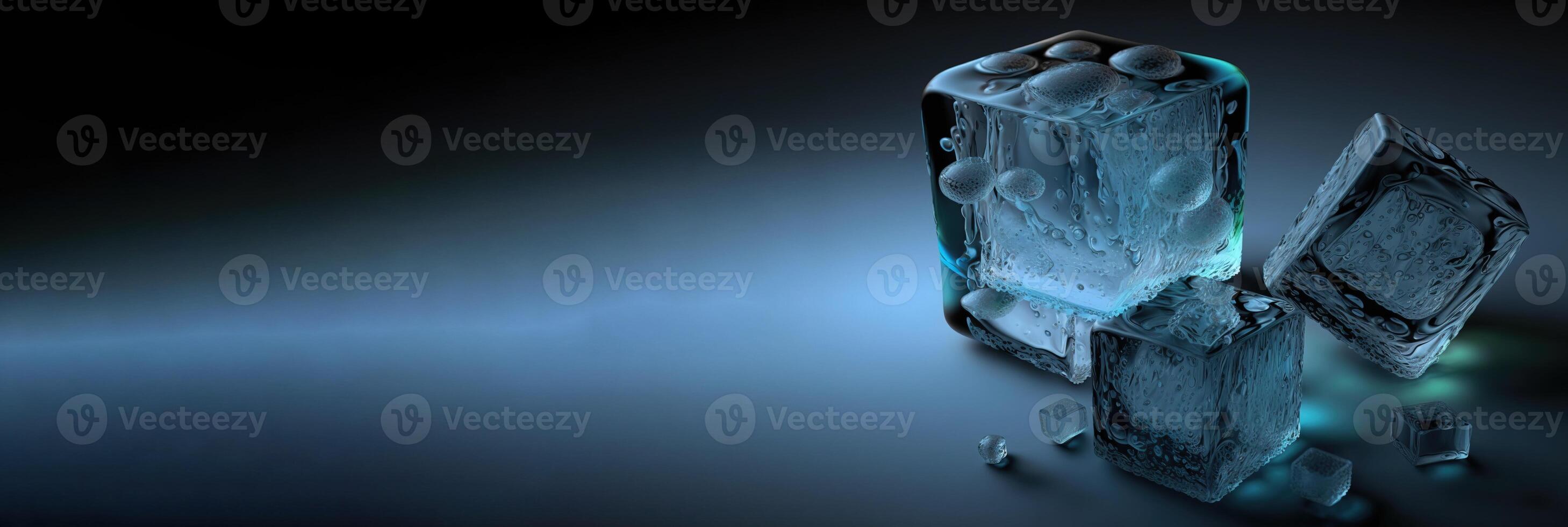 Close-up crystals of transparent ice cube isolated on white background. . photo