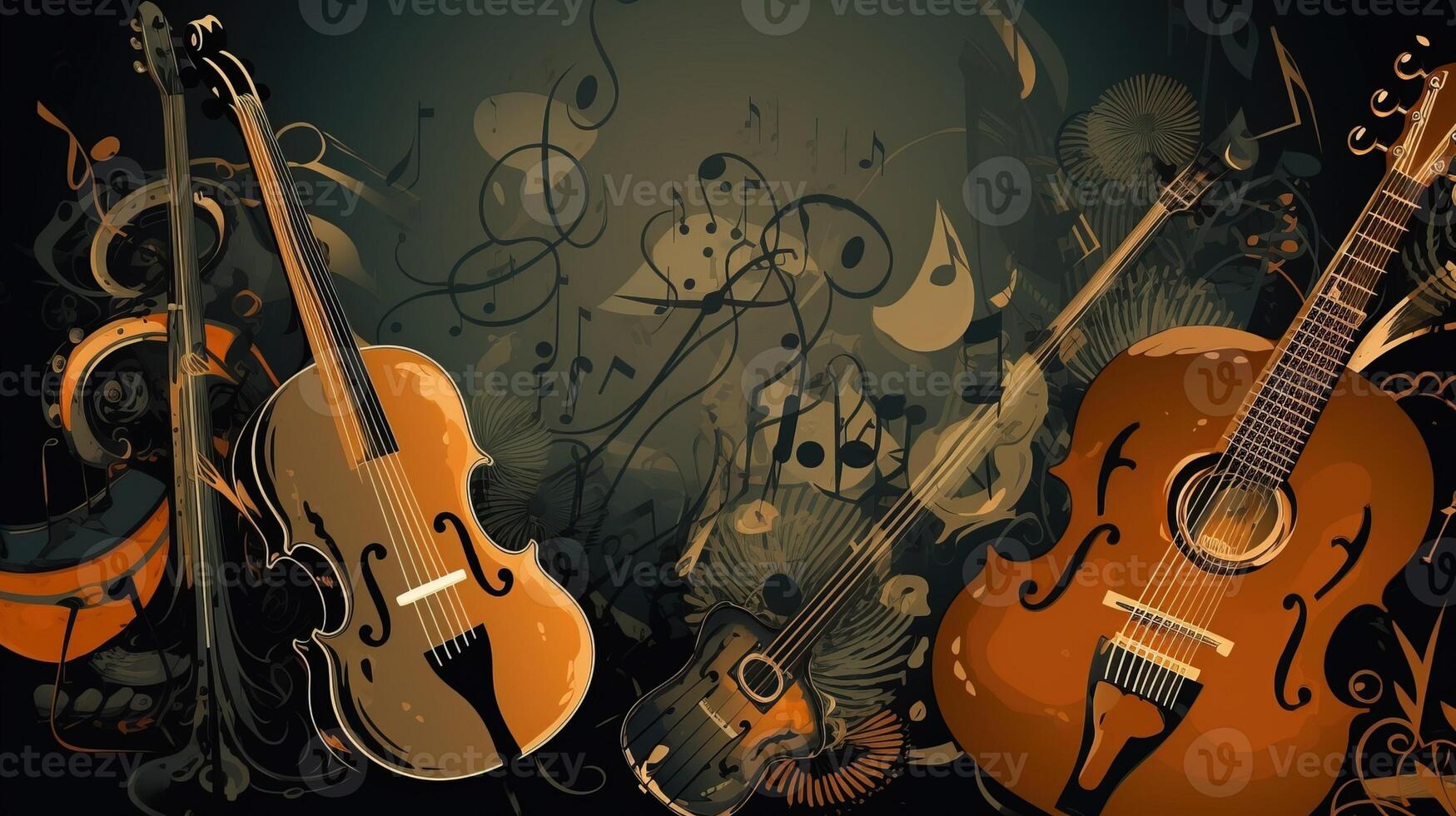 Music day, illustration background with a set of graphic kotnur instruments. . photo