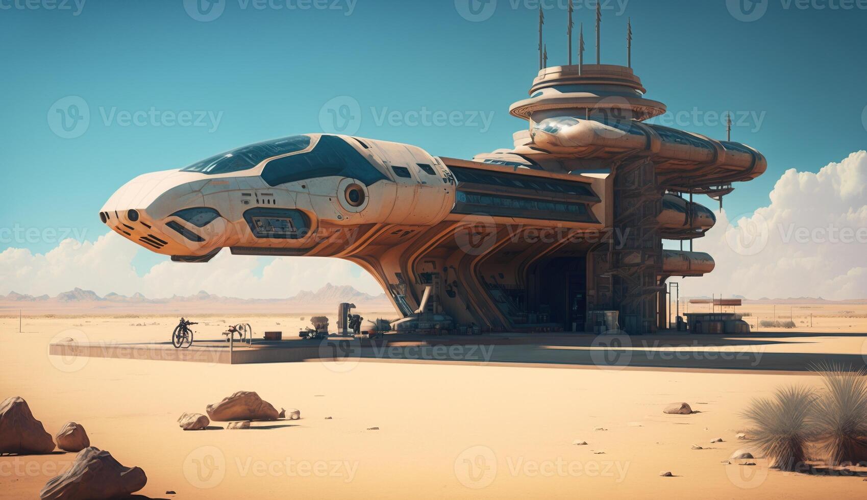 Future space port, futuristic abstract technology concept. . photo