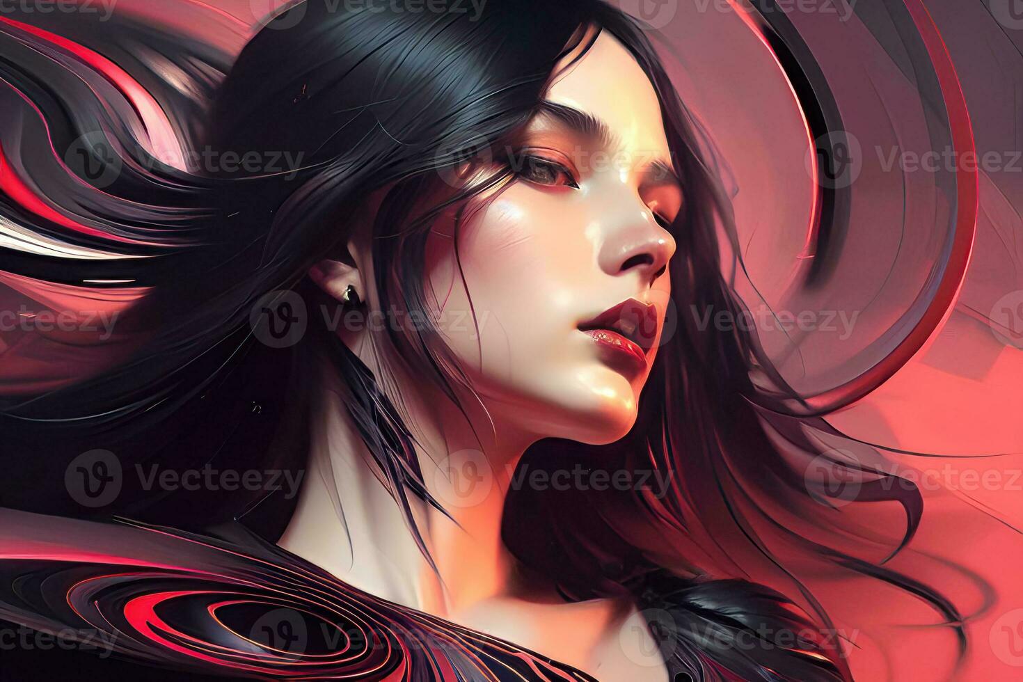 The Art of Glamour - A Stunning Female Portrait on a red Background photo