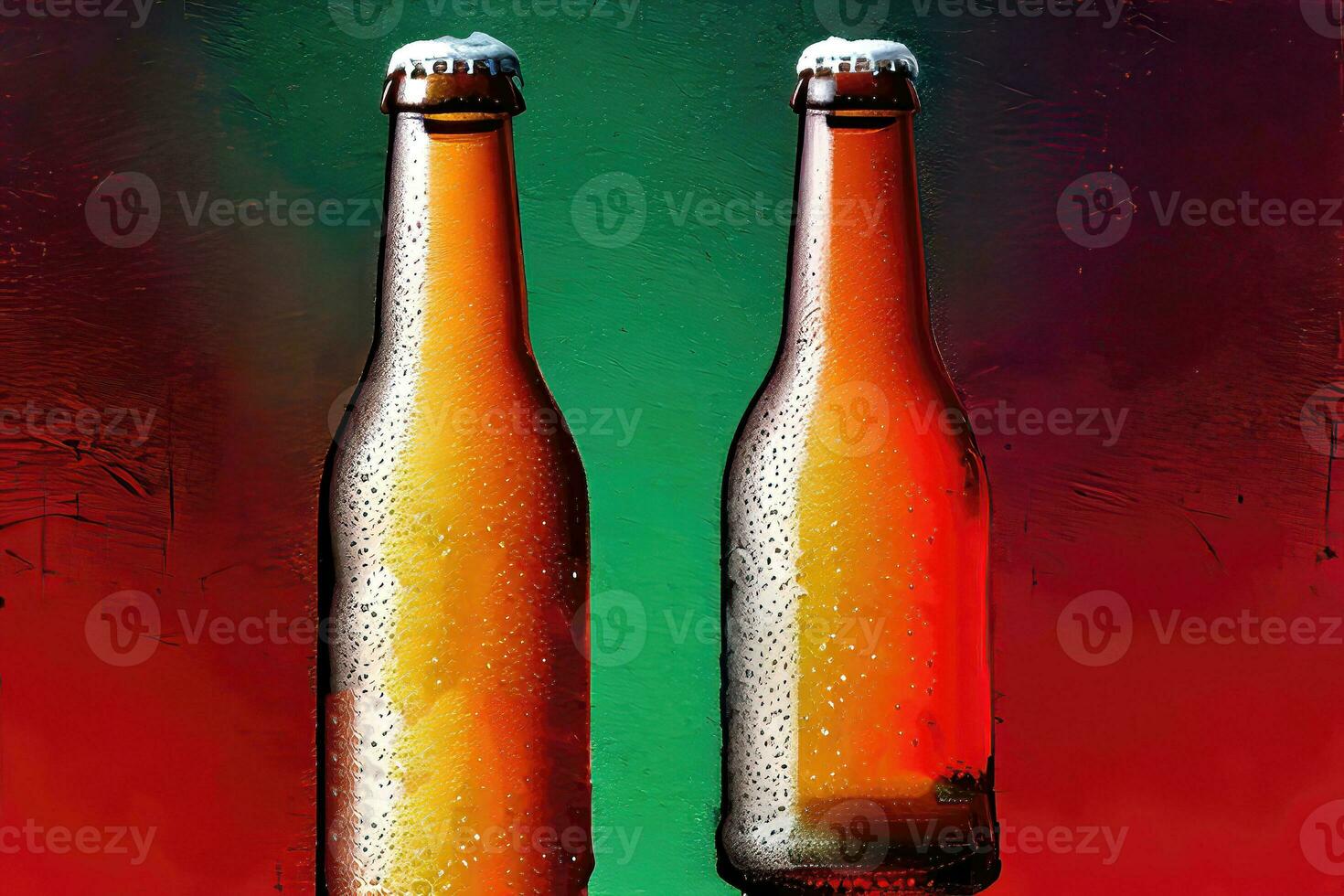 Closeup of a Cold Bottle of Lager on Dark Background photo