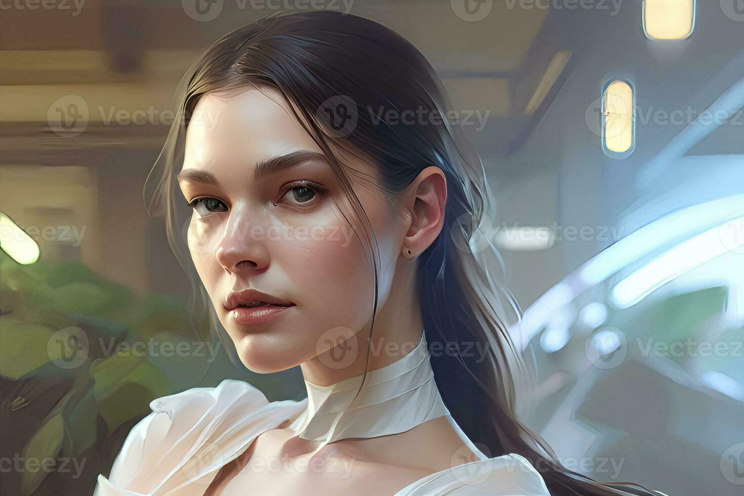 A young woman posing in a professional studio, capturing her beauty in motion photo