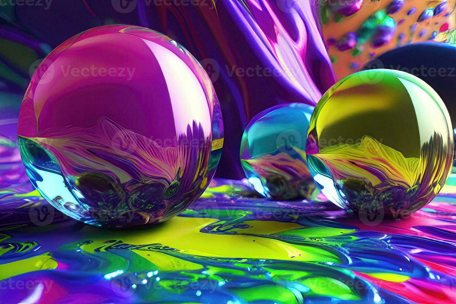 Bright and Vibrant Glass Spheres Reflection photo