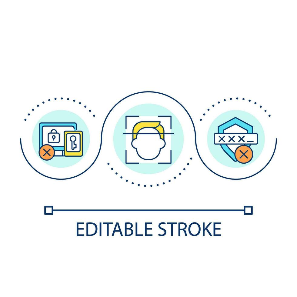 Insecure data loop concept icon. Poor password. Biometric identity. Device safety. Access abstract idea thin line illustration. Isolated outline drawing. Editable stroke vector