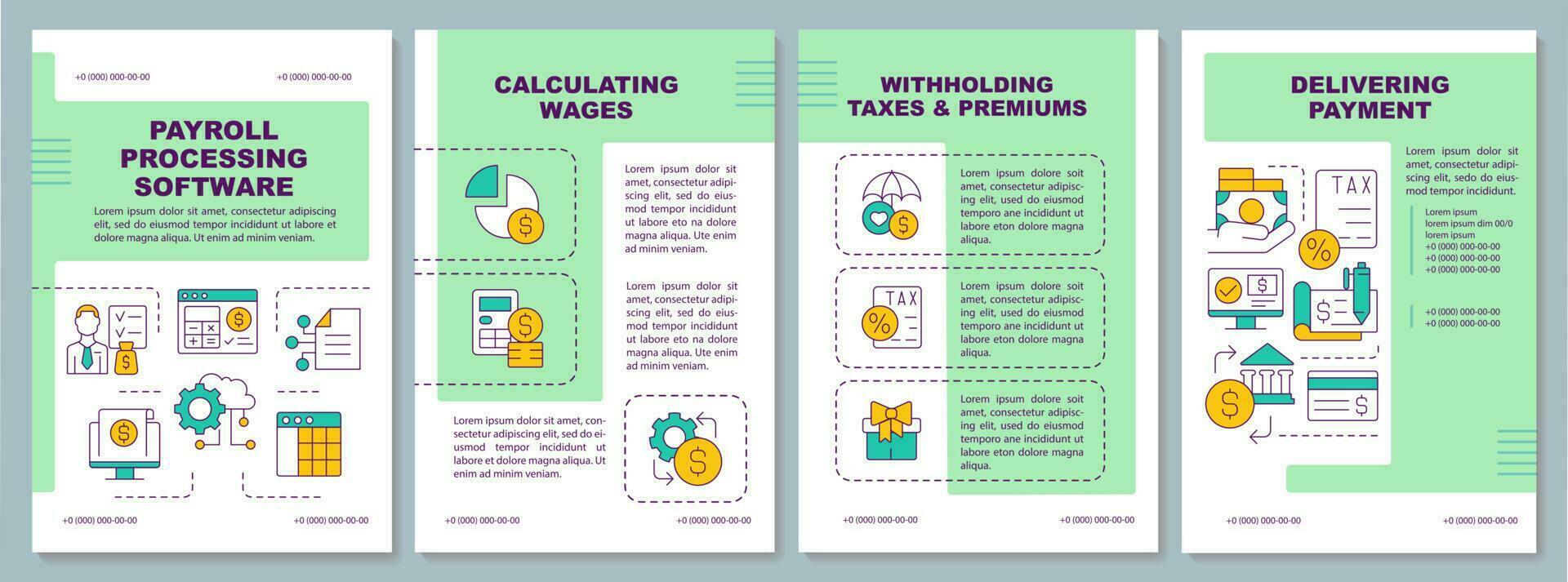 Payroll processing software green brochure template. Accounting Payroll processing software green brochure template. Accounting