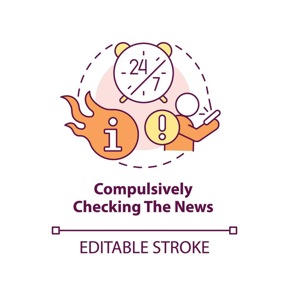 Compulsively checking news concept icon. Problematic information consumption abstract idea thin line illustration. Isolated outline drawing. Editable stroke vector