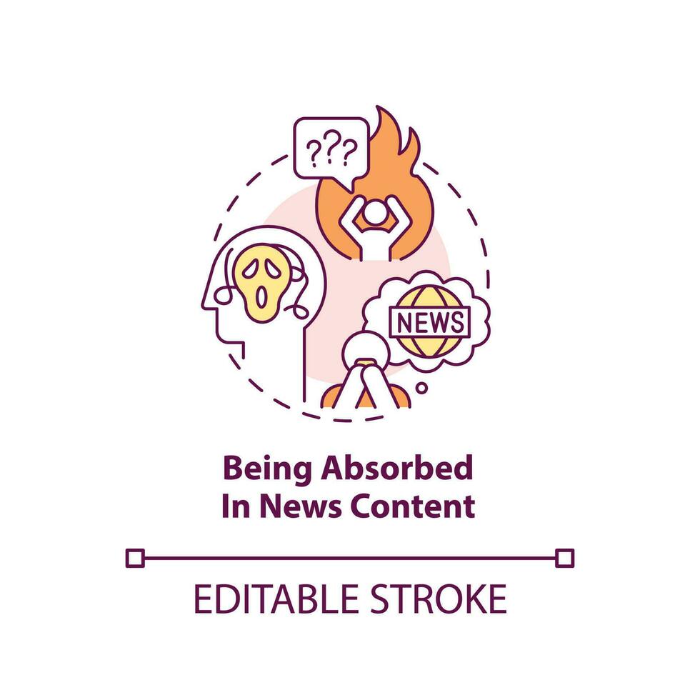 Being absorbed in news content concept icon. Problematic information consumption abstract idea thin line illustration. Isolated outline drawing. Editable stroke vector