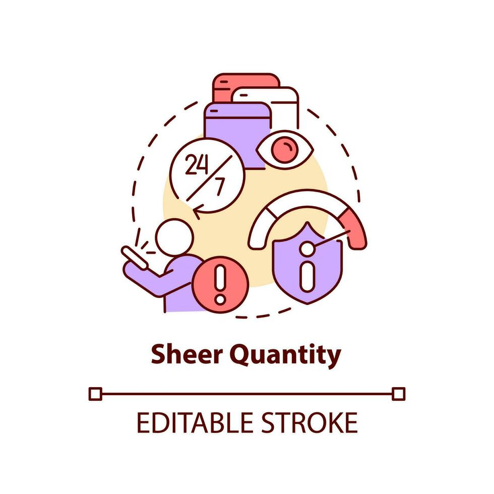 Sheer quantity concept icon. Information overload. Binge reading news problem abstract idea thin line illustration. Isolated outline drawing. Editable stroke vector