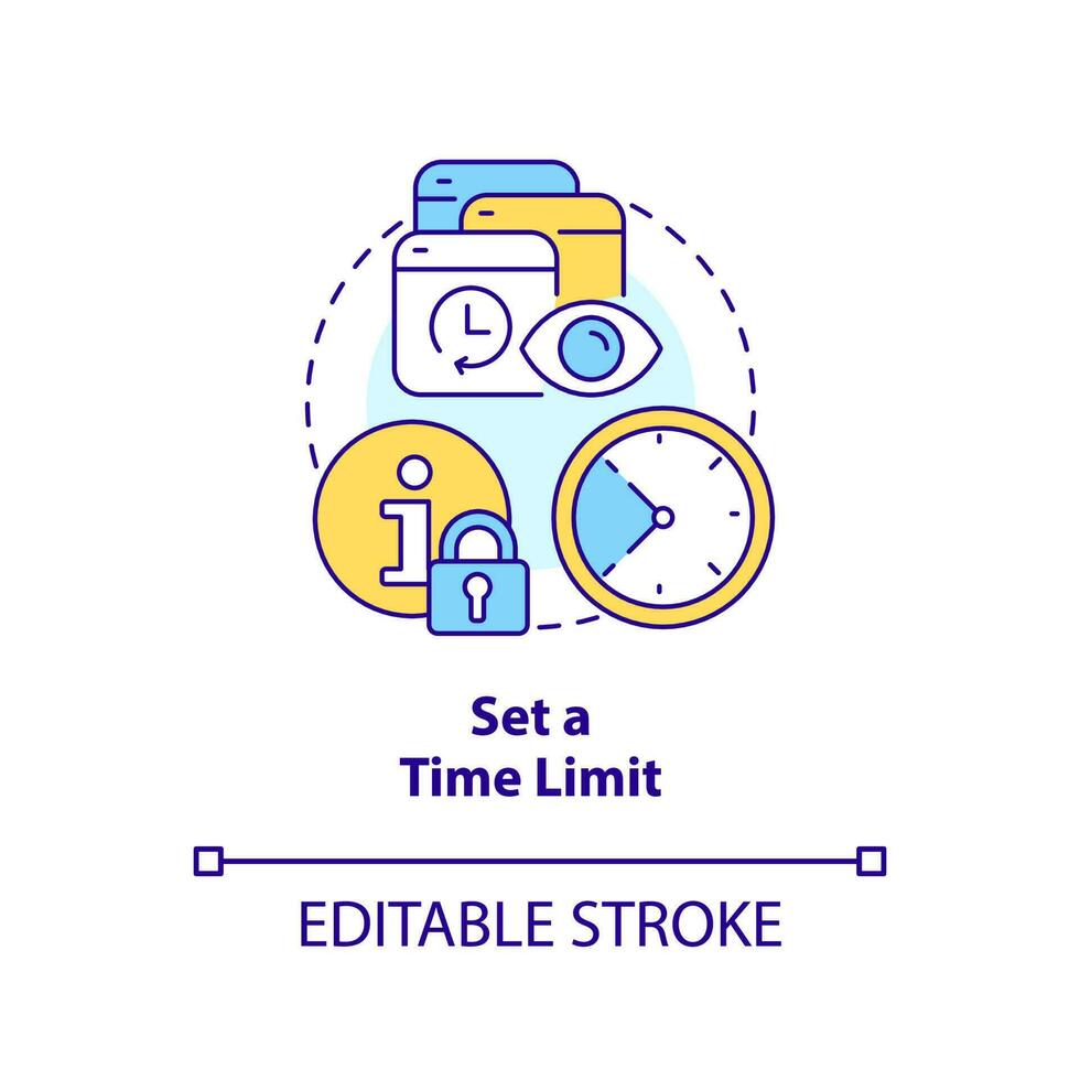 Set time limit concept icon. Information consumption. Prevent news overload abstract idea thin line illustration. Isolated outline drawing. Editable stroke vector