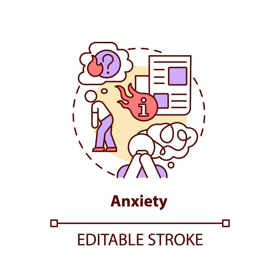 Anxiety concept icon. Information overload. Binge reading news problem abstract idea thin line illustration. Isolated outline drawing. Editable stroke vector