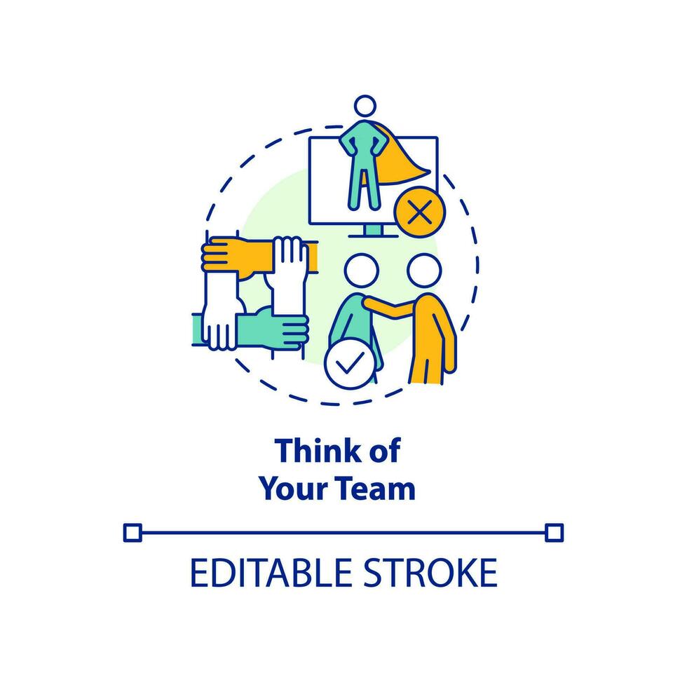 Think of your team concept icon. Stay informed without stress from news abstract idea thin line illustration. Isolated outline drawing. Editable stroke vector