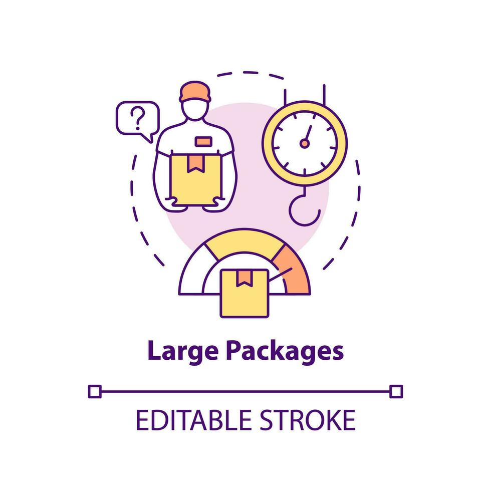 Large packages concept icon. Weight limit for post office. Mail restrictions abstract idea thin line illustration. Isolated outline drawing. Editable stroke vector