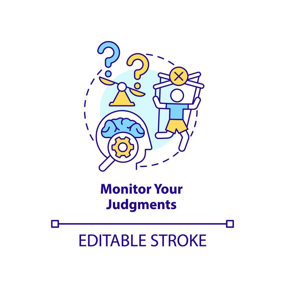 Monitor your judgments concept icon. Information consumption. Prevent news overload abstract idea thin line illustration. Isolated outline drawing. Editable stroke vector