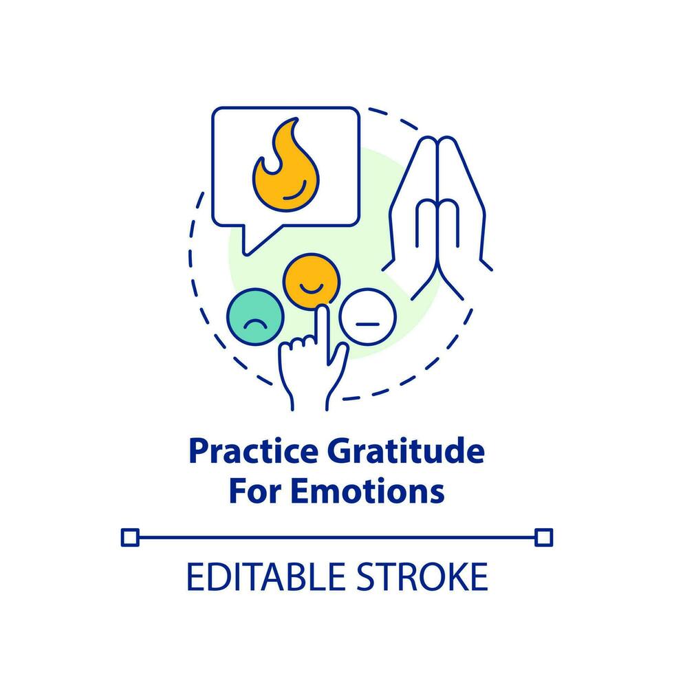 Practice gratitude for emotions concept icon. Stay informed without stress from news abstract idea thin line illustration. Isolated outline drawing. Editable stroke vector