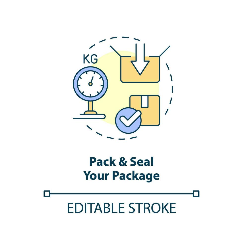 Pack and seal your package concept icon. Parcel requirements. Use mail services tip abstract idea thin line illustration. Isolated outline drawing. Editable stroke vector