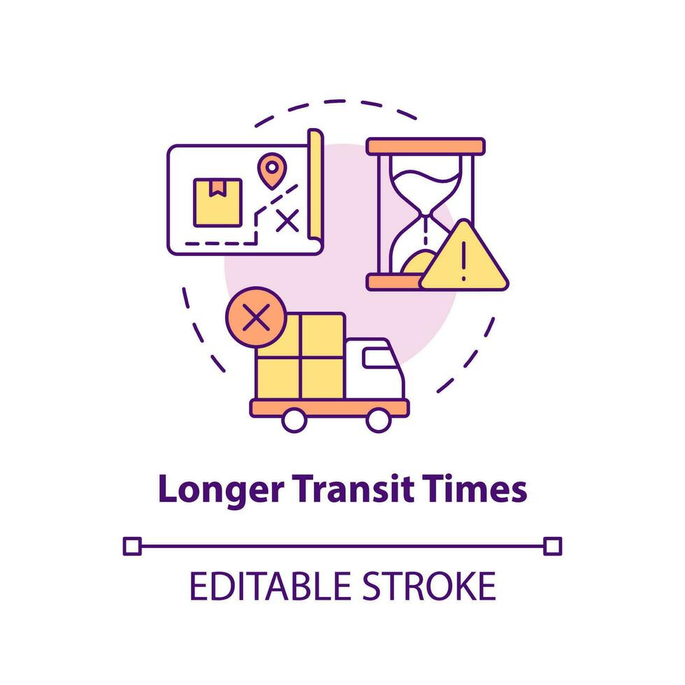 Long transit times concept icon. Unsafety shipping. Slow delivery. Post office abstract idea thin line illustration. Isolated outline drawing. Editable stroke vector