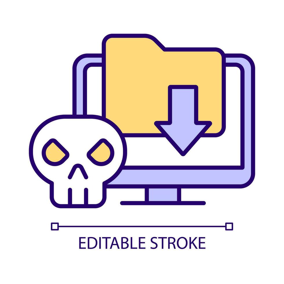 Infected file RGB color icon. Download program with virus. Malware attack. Digital hazard. Computer security. Isolated vector illustration. Simple filled line drawing. Editable stroke
