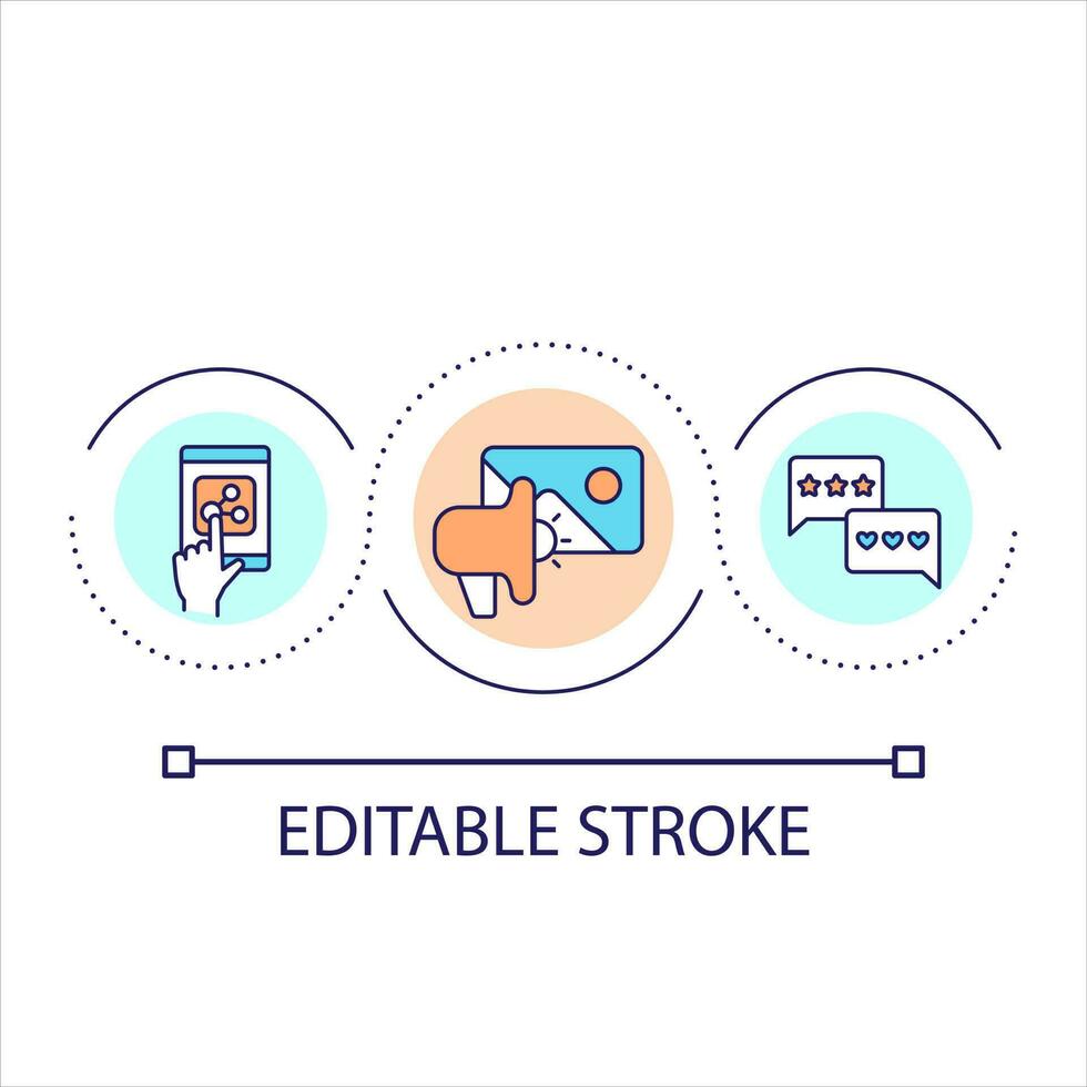 Interaction with content loop concept icon. Social media involvement. Audience activity abstract idea thin line illustration. Isolated outline drawing. Editable stroke vector