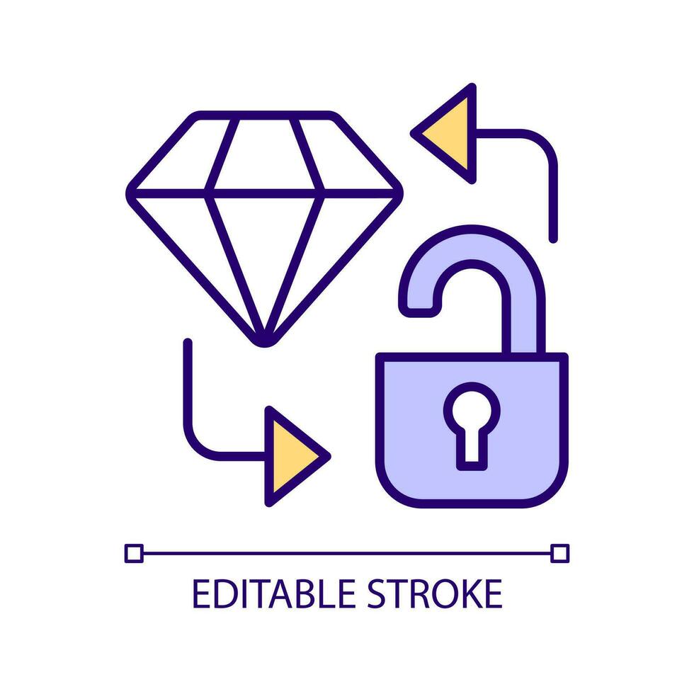 Values security RGB color icon. Reliable safety. Protect important things. Prevent stealing. Victim trap. Isolated vector illustration. Simple filled line drawing. Editable stroke