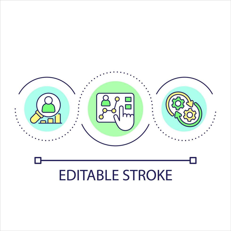 Audience research loop concept icon. Behavioral analytics. Psychological marketing. Statistic result abstract idea thin line illustration. Isolated outline drawing. Editable stroke vector