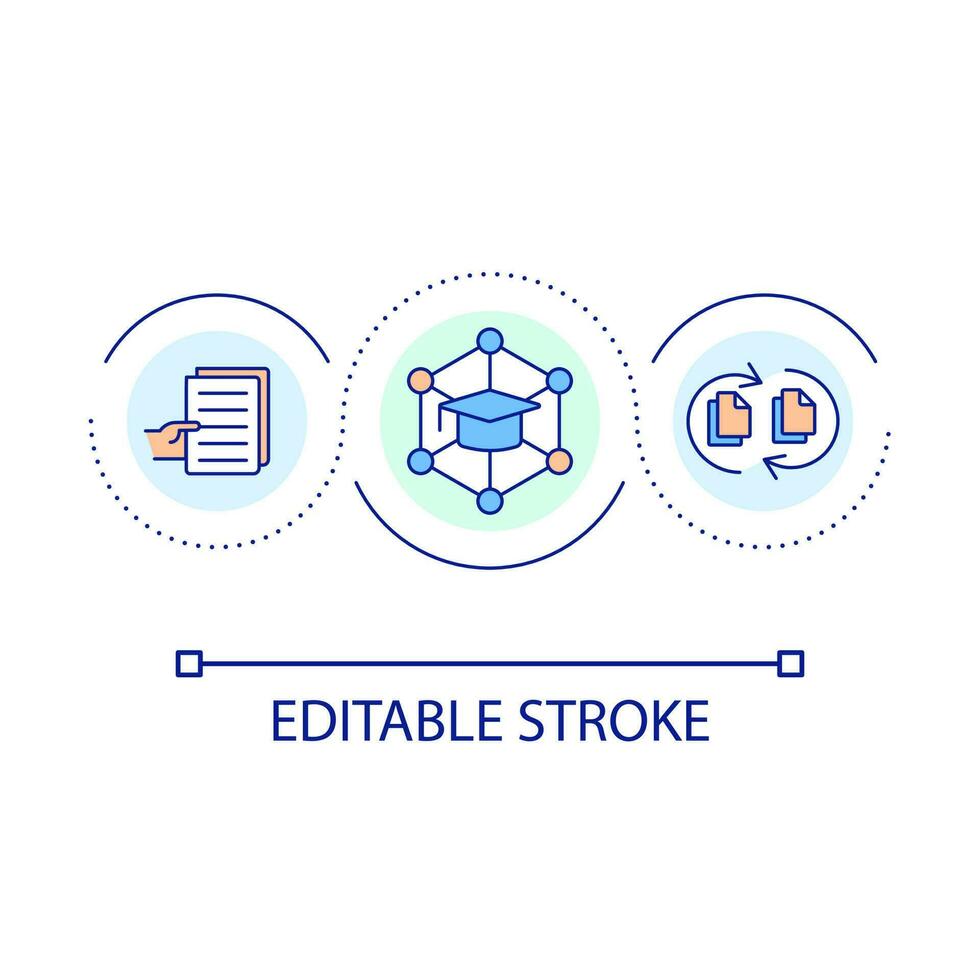 Public access to educational materials loop concept icon. Informational sources for students abstract idea thin line illustration. Isolated outline drawing. Editable stroke vector