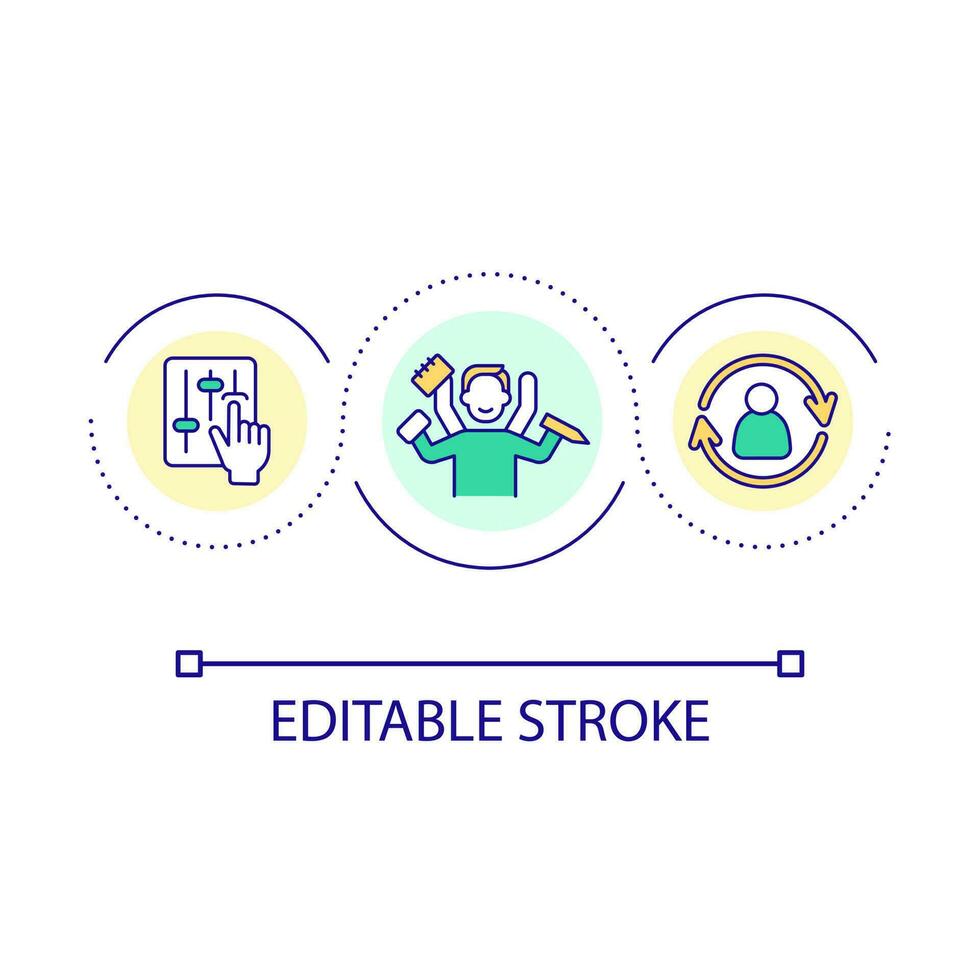 Multitasking skill loop concept icon. Boost efficiency in workplace. Employee productivity abstract idea thin line illustration. Isolated outline drawing. Editable stroke vector