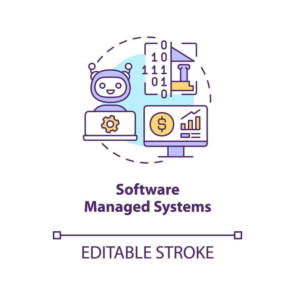 Software managed systems concept icon. Payrolls processing automation abstract idea thin line illustration. Isolated outline drawing. Editable stroke vector