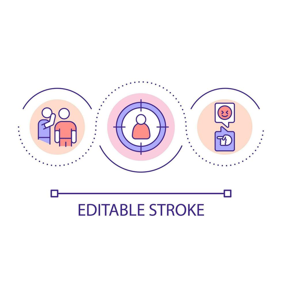 Cyberbullying loop concept icon. Live streaming. Web threat. Content maker problem. Unfair criticism abstract idea thin line illustration. Isolated outline drawing. Editable stroke vector