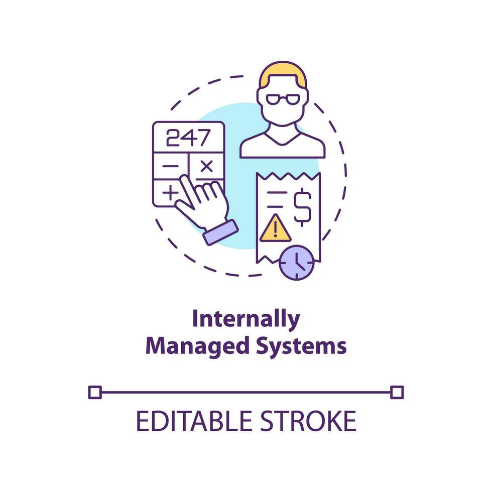 Internally managed systems concept icon. Small business. Employee payroll type abstract idea thin line illustration. Isolated outline drawing. Editable stroke vector