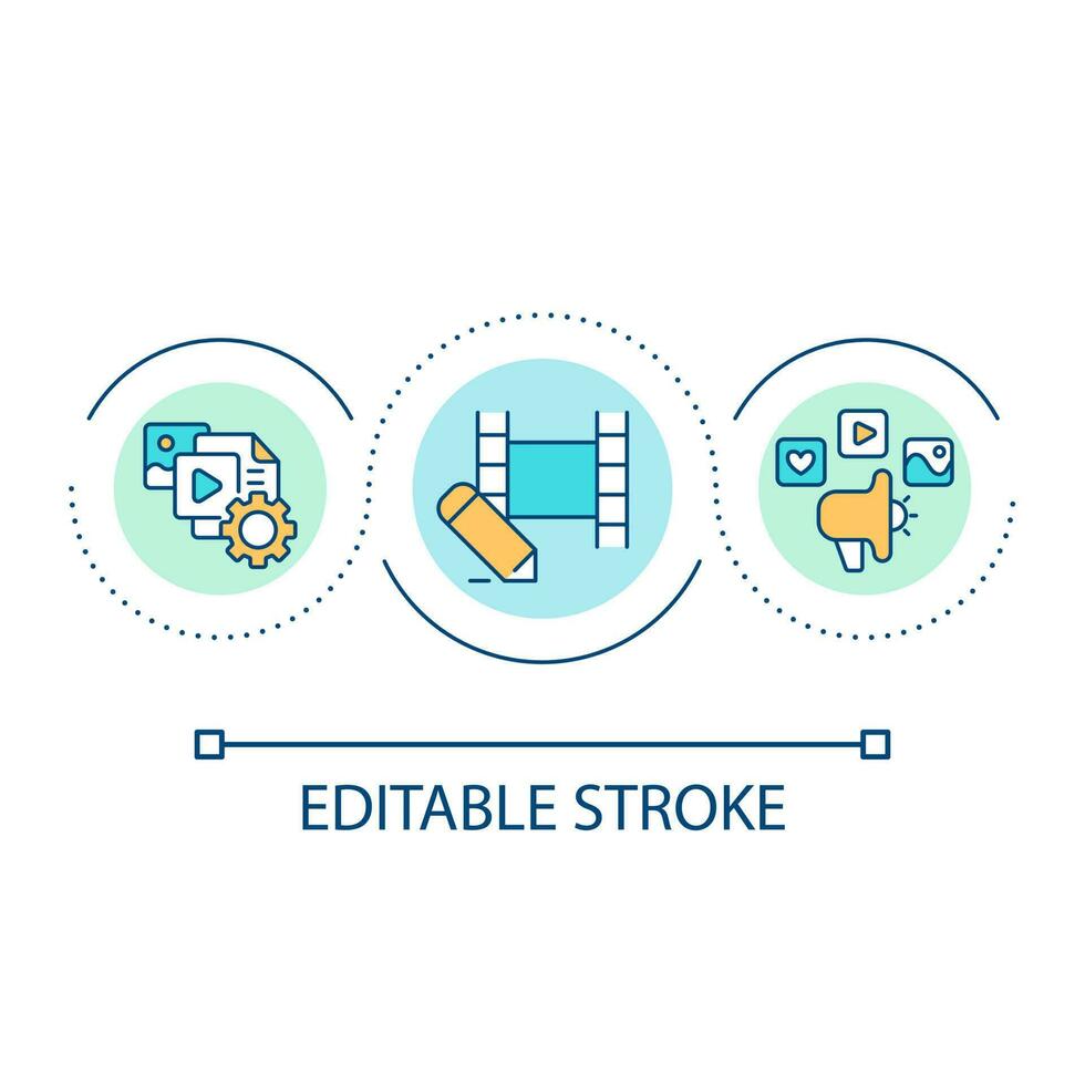 Video editing service loop concept icon. Live streaming software. Blog production. Content editor abstract idea thin line illustration. Isolated outline drawing. Editable stroke vector
