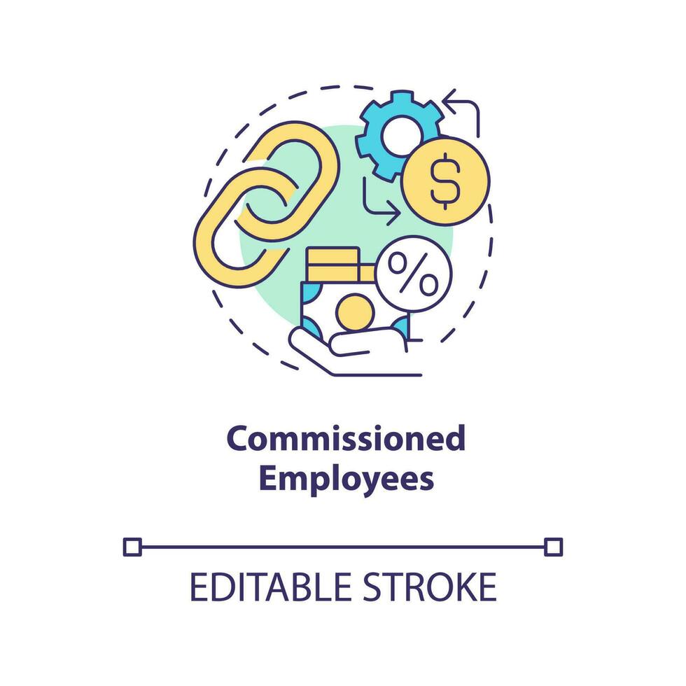 Commissioned employees concept icon. Percentage of deal. Payroll processing method abstract idea thin line illustration. Isolated outline drawing. Editable stroke vector