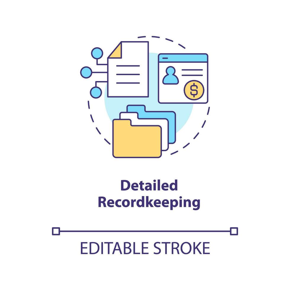 Detailed recordkeeping concept icon. Payroll management software benefit abstract idea thin line illustration. Isolated outline drawing. Editable stroke vector