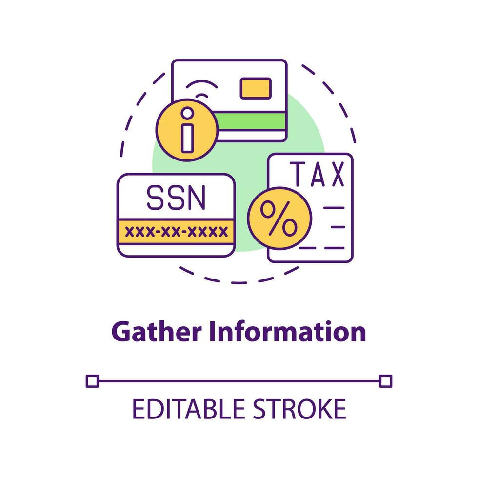 Gather information concept icon. Personal employee data. Payroll processing step abstract idea thin line illustration. Isolated outline drawing. Editable stroke vector