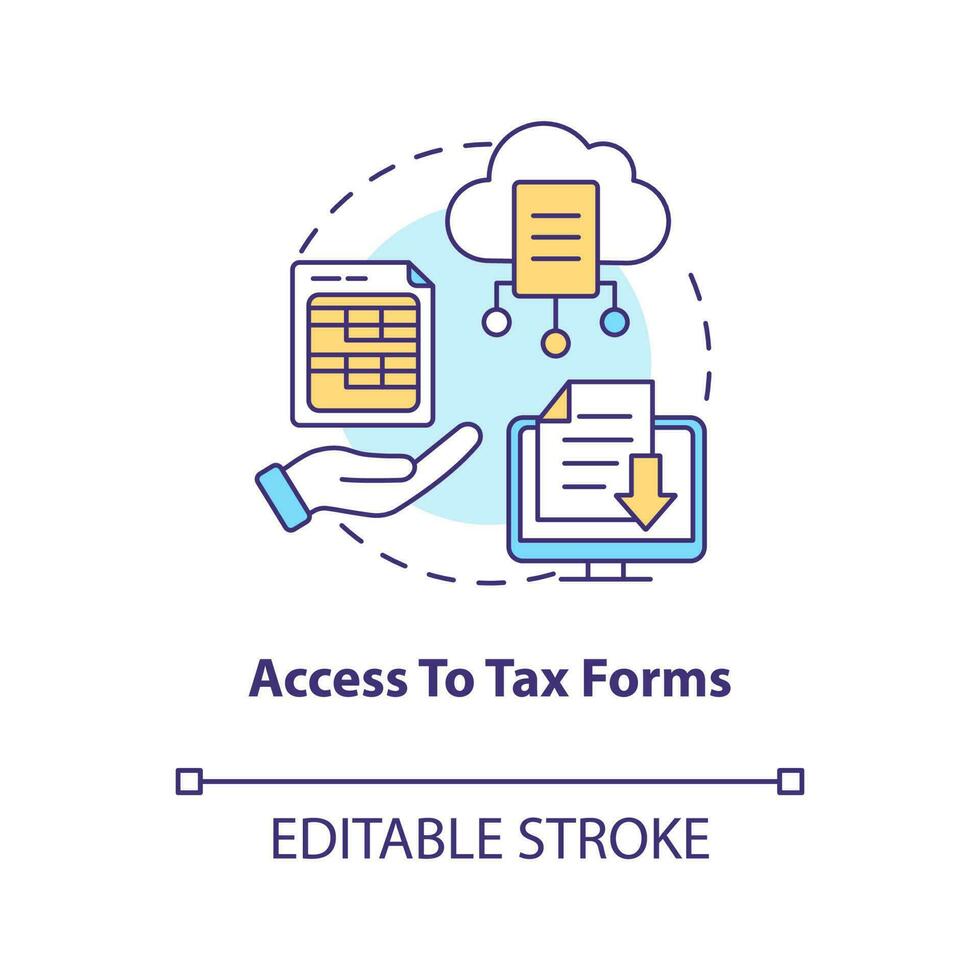 Access to tax forms concept icon. Payroll management software benefit abstract idea thin line illustration. Isolated outline drawing. Editable stroke vector