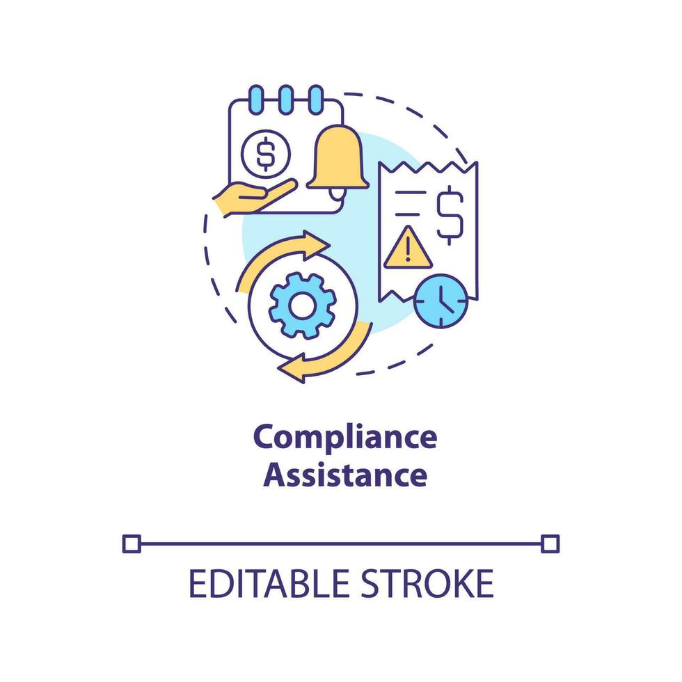 Compliance assistance concept icon. Payroll management software benefit abstract idea thin line illustration. Isolated outline drawing. Editable stroke vector