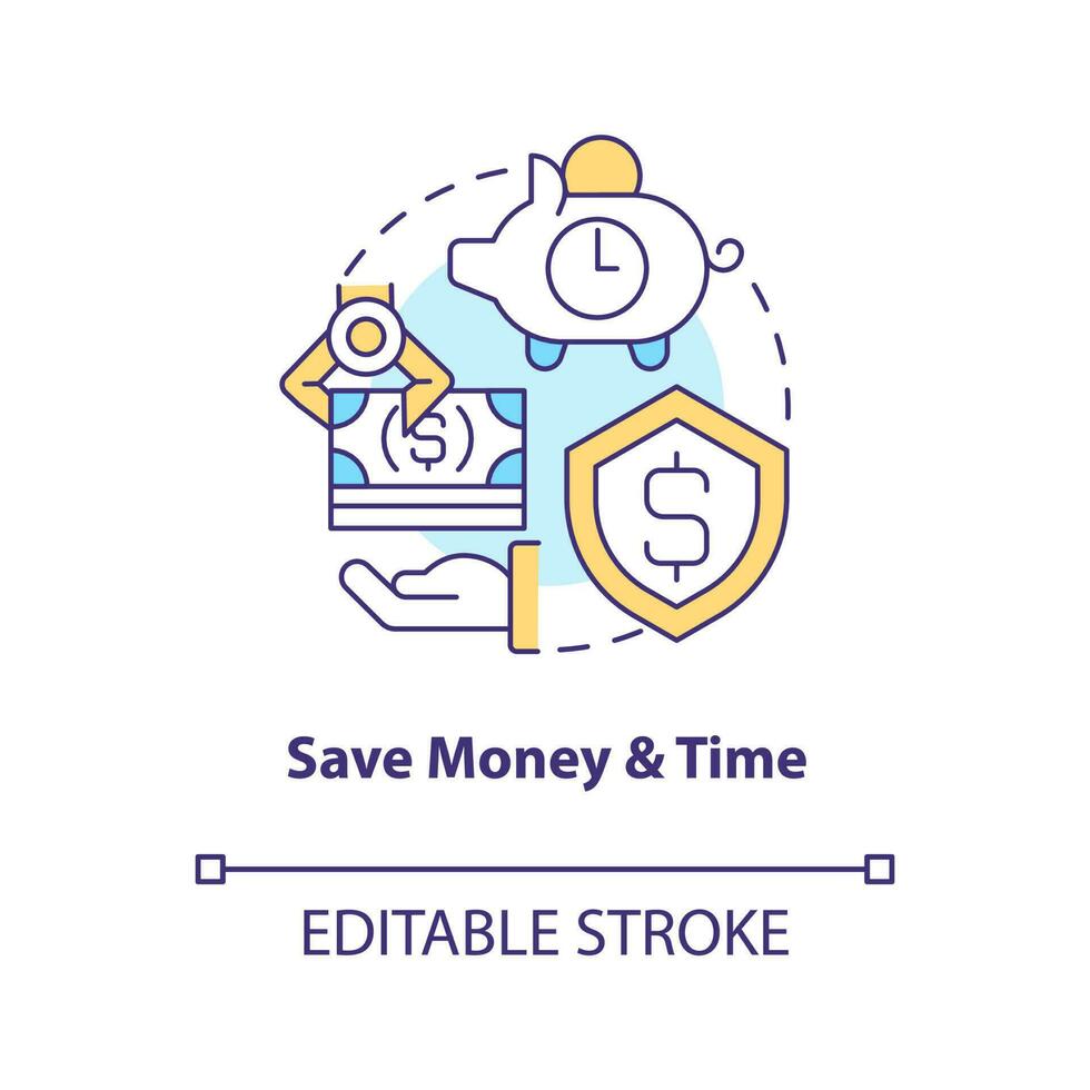 Save money and time concept icon. Payroll processing software benefit abstract idea thin line illustration. Isolated outline drawing. Editable stroke vector
