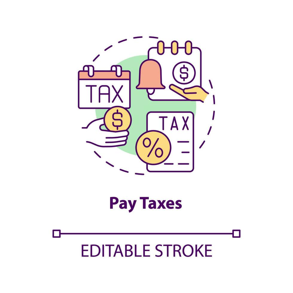 Pay taxes concept icon. Quarter end payments. Payroll processing step abstract idea thin line illustration. Isolated outline drawing. Editable stroke vector