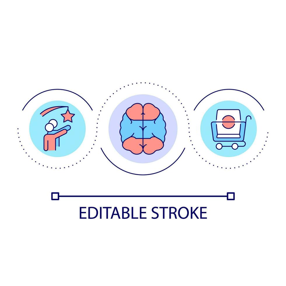 Neuromarketing loop concept icon. Brain training for customers. Consumer behavior abstract idea thin line illustration. Successful brand. Isolated outline drawing. Editable stroke vector