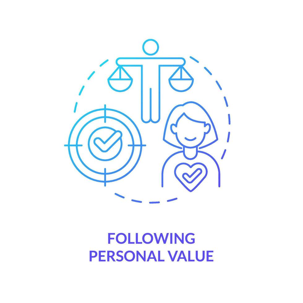 Following personal values blue gradient concept icon. Business strategy. Customer need knowing abstract idea thin line illustration. Isolated outline drawing vector