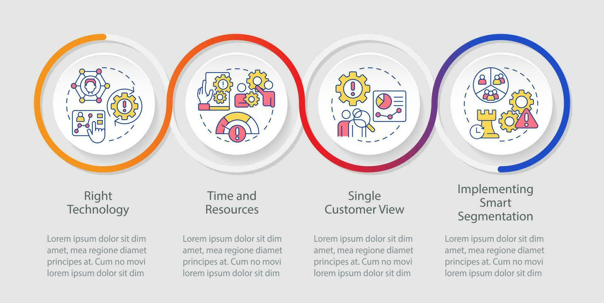 personalización márketing Tareas lazo infografía modelo. negocio retos datos visualización con 4 4 pasos. cronograma informacion cuadro. flujo de trabajo diseño con línea íconos vector